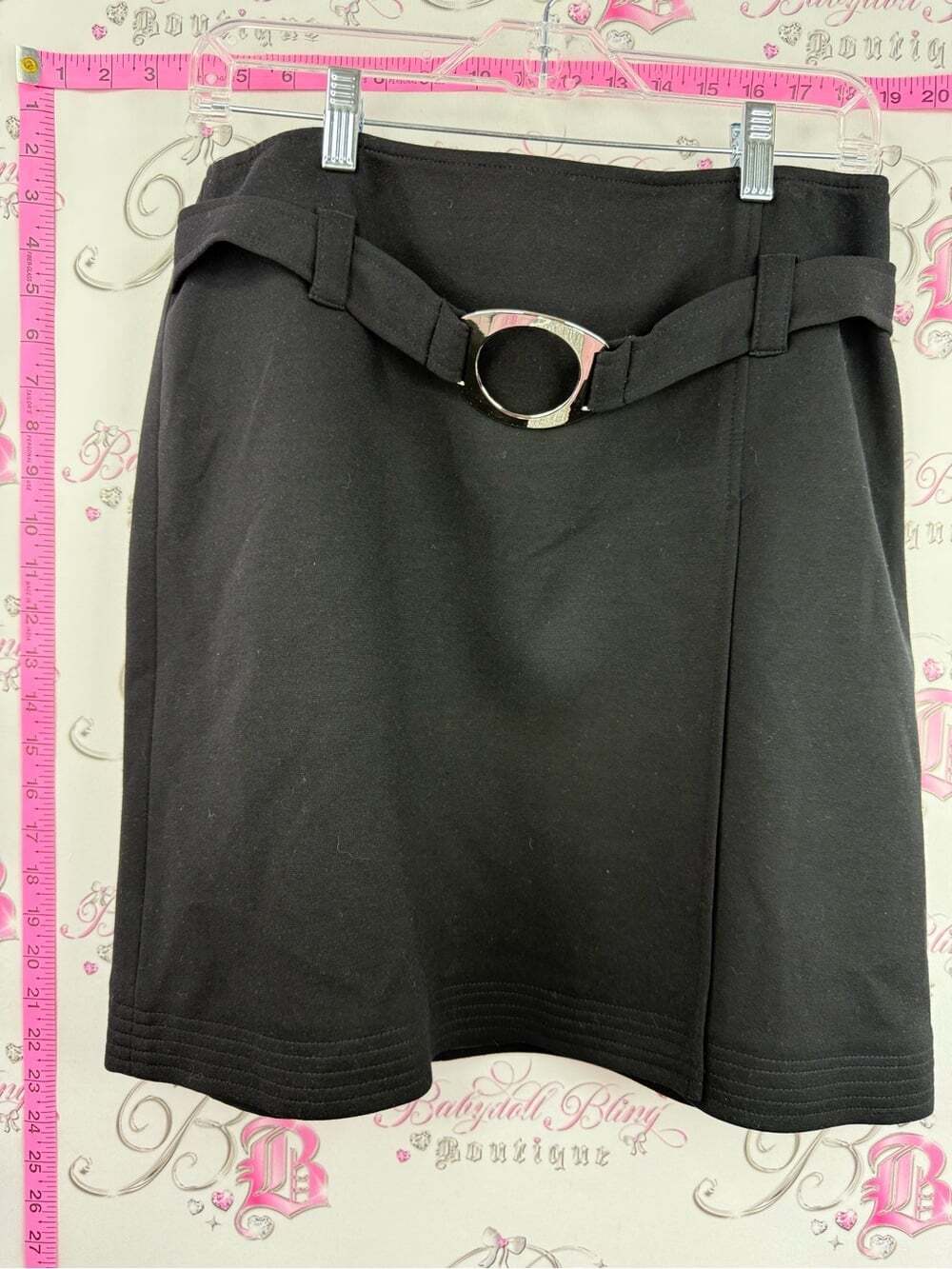 DONNA DEGNAN skirt Women's Black A-Line Skirt with Decorative Belt